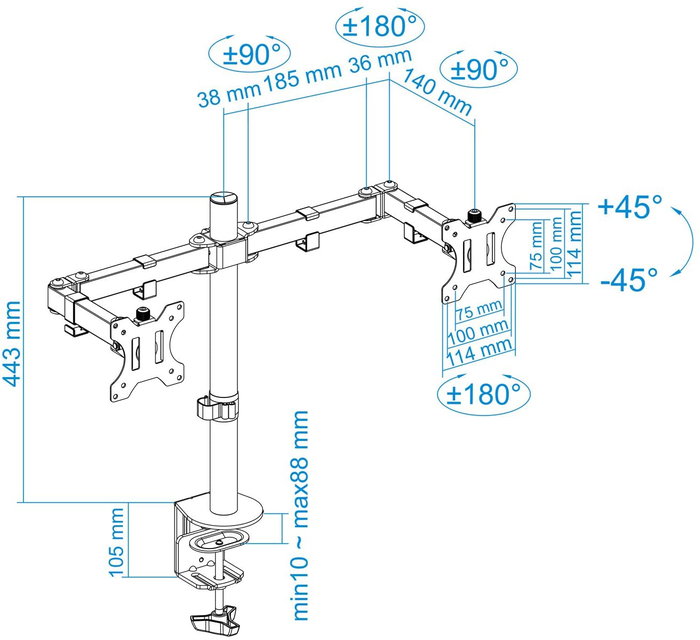 Tooq Soporte de Mesa para 2 Pantallas 13-32 pulgadas DB1232TN-B Negro